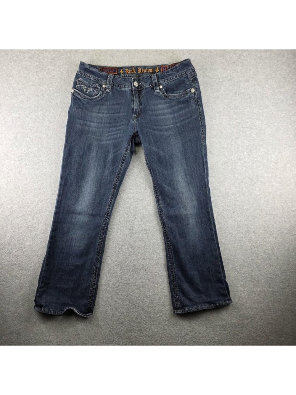 Rock Revival Deborah Jeans Womens 34x32 Blue Bootcut Studded Embroidered